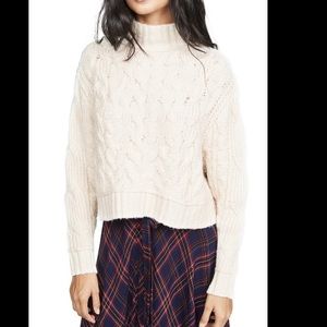 Free People Merry Go Round Cable Knit Sweater Beige